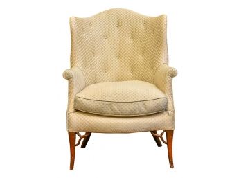 Upholstered Tufted Wingback Accent Chair On Carved Wooden Frame