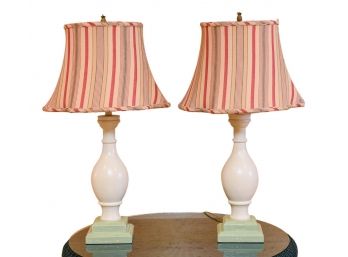Pair Of Fun Colorful Baluster Form Table Lamps With Pineapple Finials