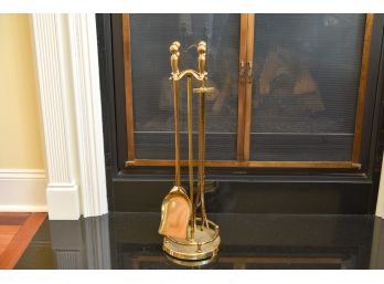Good Quality Heavy Brass Five Piece Fireplace Tool Set