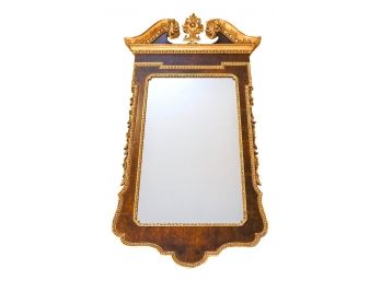 George II Style Walnut And Parcel Gilt Mirror With Pedimented Top