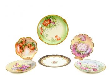 Six Limoges Decorative Cabinet Plates With Gold Rim