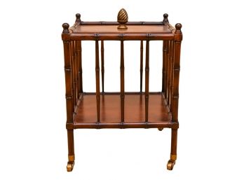 Hollywood Regency Faux Bamboo Magazine Rack On Brass Casters