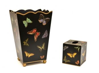 Butterfly Themed Waste Basket And Matching Tissue Holder