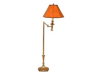 Brass Floor Lamp With Extendable Arm And Canterbury Roseart Shade (RETAIL $425)