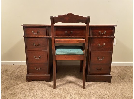 Vintage Hardwood Desk And French Restoration Style Side Chair