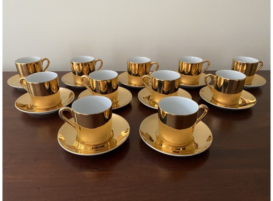 Vintage Set Of Gold Plated Cups And Saucers