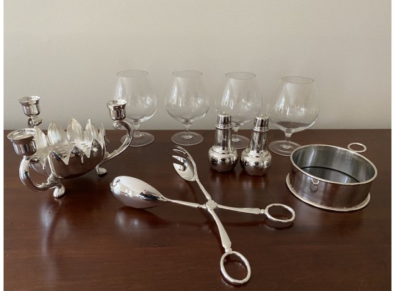 Stainless Serving Pieces And Set Of 4 Glass Snifters