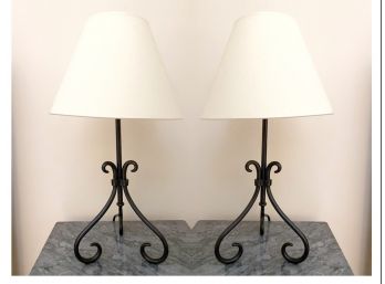 Pair Of Iron Accent Lamps With Fabric Shade