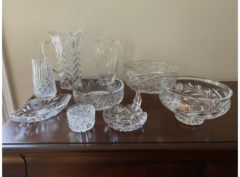 Cut Lead Crystal Serving Pieces And Vase