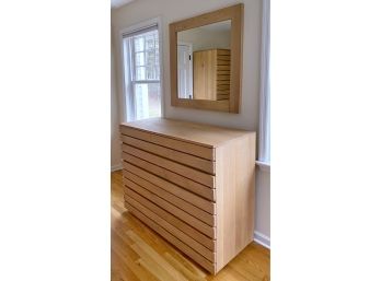 Crate & Barrel 'Elan' Solid Hardwood Slatted Chest Of Drawers And Matching Mirror