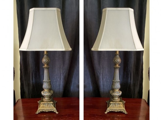 Pair Of Vintage Inspired Antique Brass Table Lamps