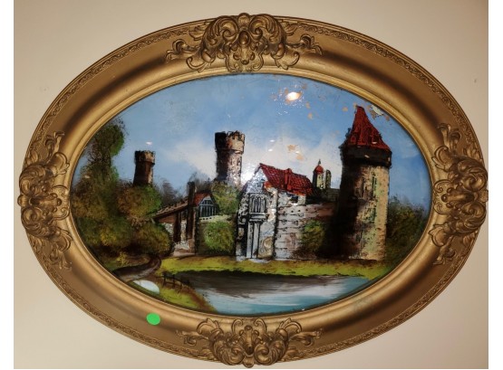 Oval Framed Reverse Painting On Glass