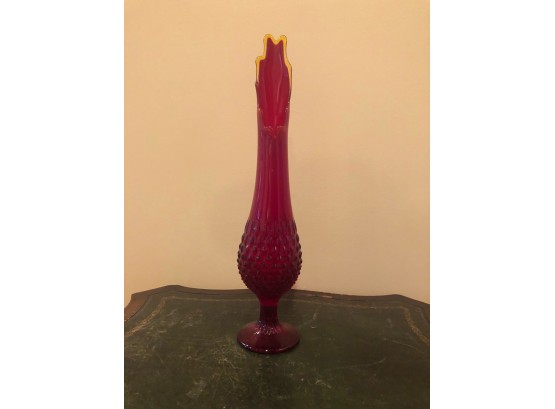 Red Textured Blown Glass Vase