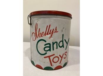 Rustic Vintage Tin Canister Shelly's Candy Toys