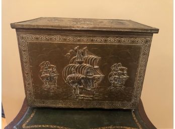 Vintage Embossed Tin Over Wood Storage Box