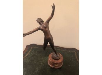 Bronzed Nude Sculpture With Mounted Base