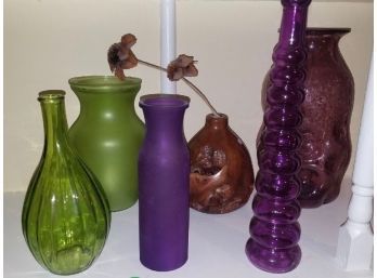 Vintage Colored Textured Glass And Ceramic Vases