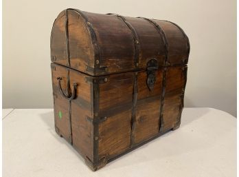 Antique Steamer Travel Trunk With Forged Iron Hardware