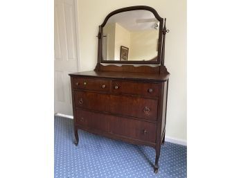 Antique Early 1940's Inspired Bureau With Attached Mirror
