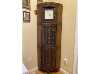 Polaris Clock Corner Cabinet With Faux Leather Bound Books And Trim