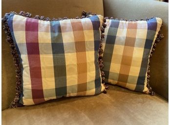 Pair Of Multi Colored Plaid Throw Pillows