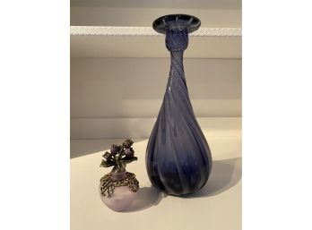 Vintage Blown Glass Vase And Decorative Frosted Glass Perfume Bottle