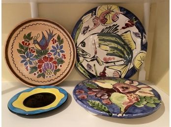 Hand Painted Colorful Ceramic Plates, Artist Signed