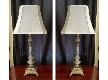 Pair Of Vintage Inspired Antique Brass Table Lamps