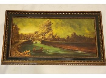 Vintage European Inspired Framed Canvas Painting