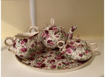 Vintage Pink Roses With Gold Trim Porcelain Serveware