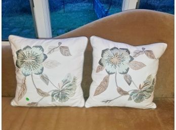 Pair Of Matching Floral Embroidered Throw Pillows