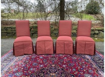 Set Of 4 High Back Skirted Upholstered Dining Chairs