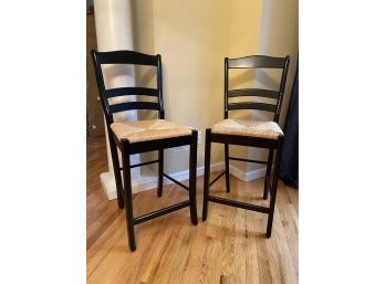 Pair Of Ladder Back Counter Stools With Rattan Seat