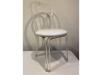 Vintage Clear Lucite Dining Chair With White Vinyl Seat