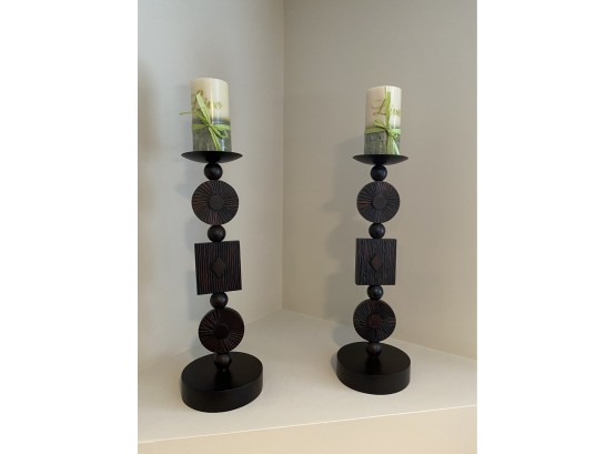 Decorative Candlestick Pair With Candles
