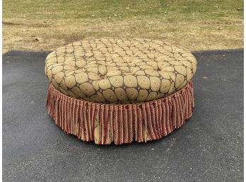 Tufted Round Ottoman With Fringe