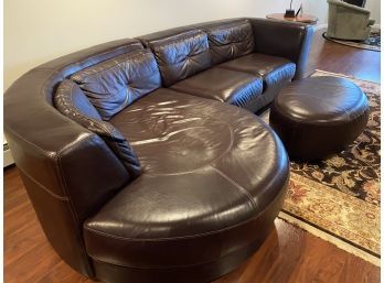 Chateau D'Ax Leather Sectional With Curved Chaise & Matching Ottoman/Coffee Table