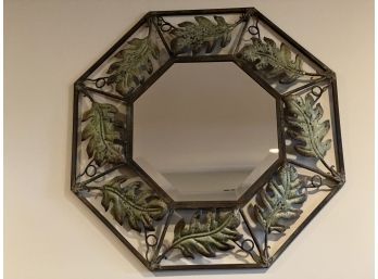 Metal Frame Leaf Design Beveled Octagonal Mirror
