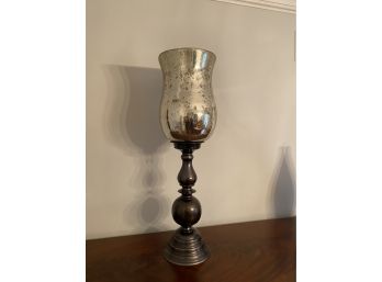 Bronzed Colored Brass & Glass  Hurricane Candleholder
