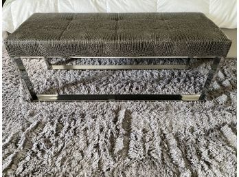 Elegant Contemporary Chocolate Textured Leather Bench With Polished Chrome Legs