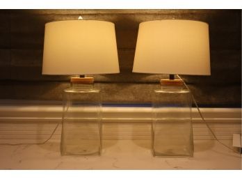 Pair Of 2 Table Glass Lamps With Cork Tops