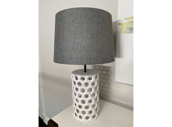 White Ceramic Modern Lamp With Woven Shade