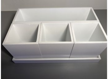 Set Of 5 White Desk Caddy: Tray With Mail Holder And Three Pencil Holders