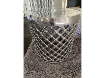 West Elm Brilliant Pewter Round Side Table With Stud Texture