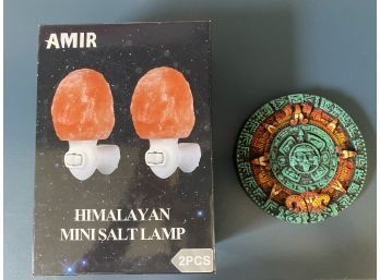 Set Of Himalayan Salt Night Light With Mayan Calendar