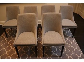 6 Upholstered MCM Style Grey Woven Dining Room Chairs