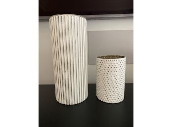 Lot Of 2 West Elm Textured Painted Glass Vases