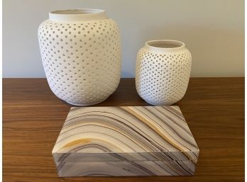West Elm Set Of 2 Ceramic Vases With Mosaic Jewelry Box