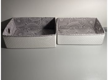 2 Grey  White Printed Fabric Storage Containers