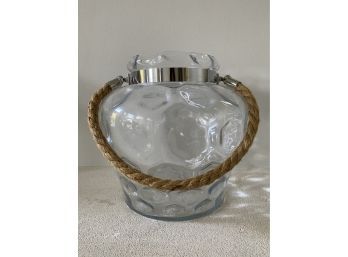 Unique Beveled Glass Vase With Metal Embellishments And Rope Handle